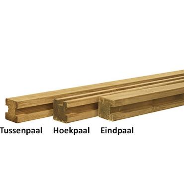 Grenen sleufpaal 8.8x8.8x270 cm, t.b.v. 28 mm profielplanken, eindpaal, groen geïmpregneerd