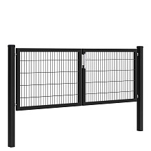 Hillfence metalen dubbele poort Premium-line inclusief slot, 300x100 cm, zwart